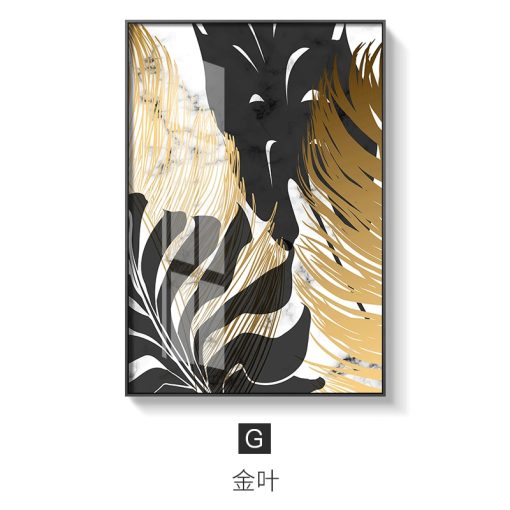 Golden Leaf Abstract Painting, Nordic Style Wall Art Home Decoration Printed on Canvas