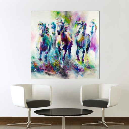 Abstract Art Colorful Horses Oil Painting - Printed on Canvas