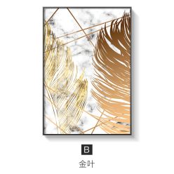 Golden Leaf Abstract Painting, Nordic Style Wall Art Home Decoration Printed on Canvas