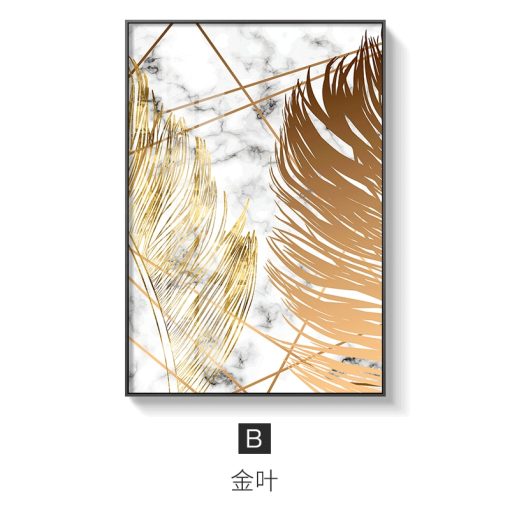 Golden Leaf Abstract Painting, Nordic Style Wall Art Home Decoration Printed on Canvas