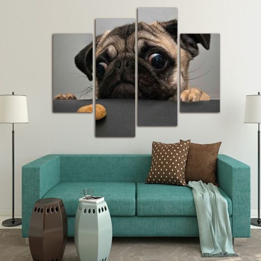 4Pcs Modern Art " Adorable Looking Dog " Printed on Canvas