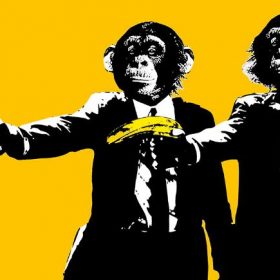 Funny Monkeys Bananas Pulp Fiction Modern Art Painting Printed on Canvas