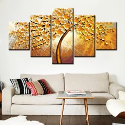 5Pcs Beautiful Abstract Golden Tree Painting - Print on Canvas