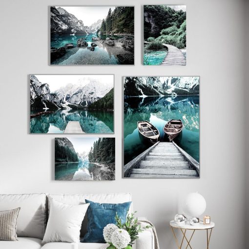 Modern Art of Scandinavian Nature Landscape Poster , Wall Art Nordic Style Print on Canvas