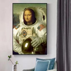 Funny Art Painting Mona Lisa is an astronaut, Modern Wall Decoration Printed on Canvas