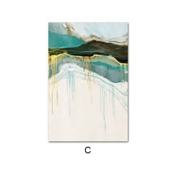 Gold Green Blue Abstract Art Painting, Wall Art Nordic Style Print on Canvas