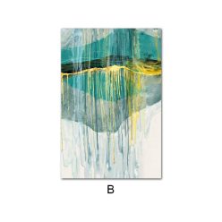 Gold Green Blue Abstract Art Painting, Wall Art Nordic Style Print on Canvas