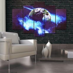 5Pcs Frameless Huge Wall Art Oil Painting Pictures Print Blue Planet Canvas Painting Home Office Living Room Decor