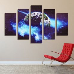 5Pcs Frameless Huge Wall Art Oil Painting Pictures Print Blue Planet Canvas Painting Home Office Living Room Decor