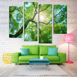 4Pcs Green Tree Canvas Paintings Wall Decorative Print Art Pictures Frameless Wall Hanging Decorations for Home Office