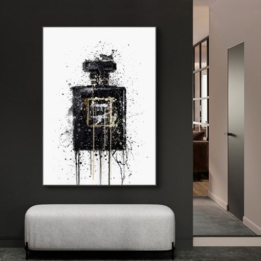 Modern Abstract Art Canvas Painting Wall Poster and Prints Abstract Black Perfume Bottle Pictures for Living Room Home Decor