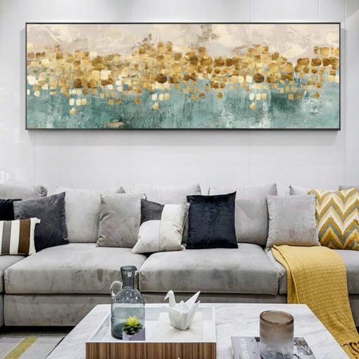 Modern Abstract Oil Painting on Canvas Posters and Prints Wall Art Golden Money Beach Pictures for Living Room Decor No Frame