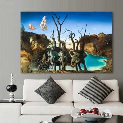 Salvador Dali Swans Reflecting Elephants Canvas Painting Abstract Posters and Print Wall Art Picture Living Room Decor Cuadros