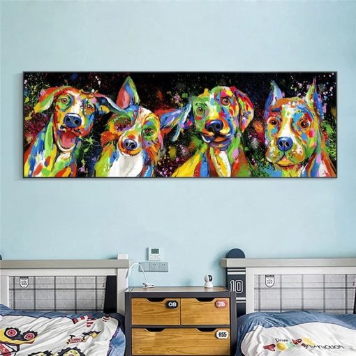 Abstract Animals Art Canvas Paintings On The Wall Posters And Prints Colorful Dogs Canvas Pictures For Kids Room Decoration