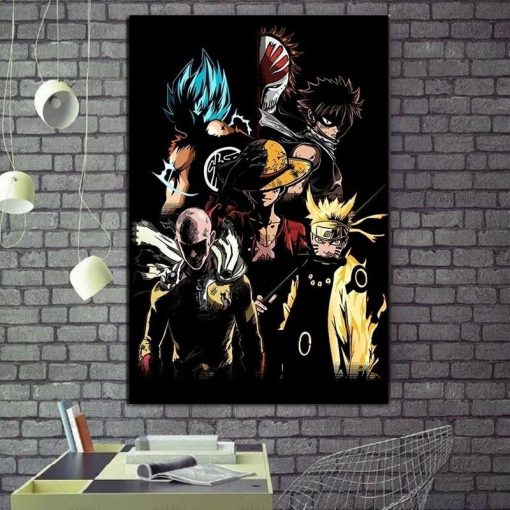 Japan Anime Cartoon Characters Poster Canvas Painting Goku Naruto Luffy Posters Prints Wall Art Picture Kids Room Decor Cuadros