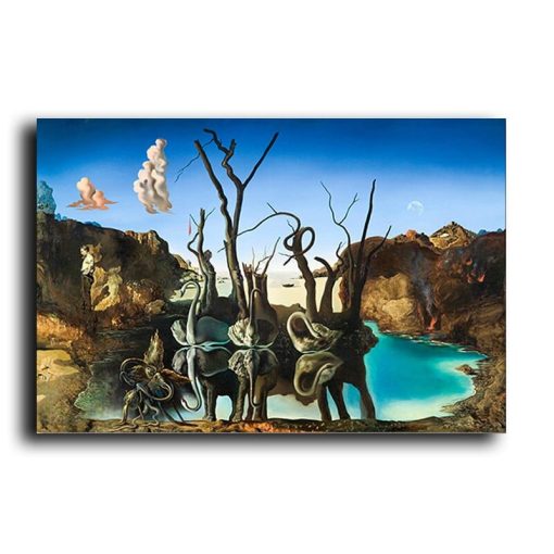 Salvador Dali Swans Reflecting Elephants Canvas Painting Abstract Posters and Print Wall Art Picture Living Room Decor Cuadros