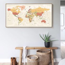 World Map Decorative Wall Art Picture Printed on Canvas