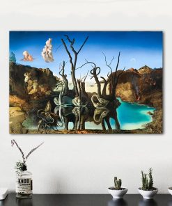 Salvador Dali Swans Reflecting Elephants Canvas Painting Abstract Posters and Print Wall Art Picture Living Room Decor Cuadros