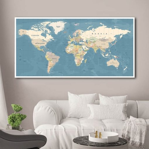 World Map Decorative Wall Art Picture Printed on Canvas