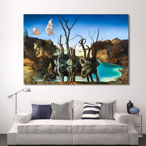 Salvador Dali Swans Reflecting Elephants Canvas Painting Abstract Posters and Print Wall Art Picture Living Room Decor Cuadros