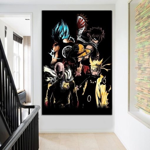 Japan Anime Cartoon Characters Poster Canvas Painting Goku Naruto Luffy Posters Prints Wall Art Picture Kids Room Decor Cuadros