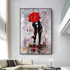 Abstract Red Lovers Umbrella Oil Painting on Canvas Scandinavian Posters and Prints Cuadros Wall Art Picture for Living Room