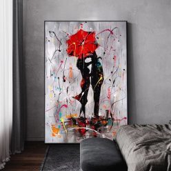 Abstract Red Lovers Umbrella Oil Painting on Canvas Scandinavian Posters and Prints Cuadros Wall Art Picture for Living Room