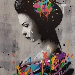 Japanese Woman Graffiti Art Paintings on the Wall Art Posters and Prints Sexy Woman Street Art Pictures Home Wall Decoration