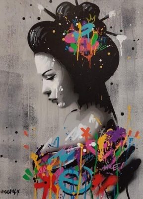 Japanese Woman Graffiti Art Paintings on the Wall Art Posters and Prints Sexy Woman Street Art Pictures Home Wall Decoration