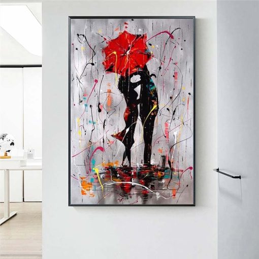 Abstract Red Lovers Umbrella Oil Painting on Canvas Scandinavian Posters and Prints Cuadros Wall Art Picture for Living Room