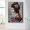 Street Art Graffiti Japanese Woman Painting Printed on Canvas