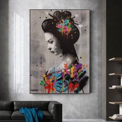 Japanese Woman Graffiti Art Paintings on the Wall Art Posters and Prints Sexy Woman Street Art Pictures Home Wall Decoration