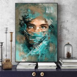 Abstract Woman Portrait With Green Veil Canvas Wall Art Poster And Prints Painting Watercolour Picture For Living Room Decor