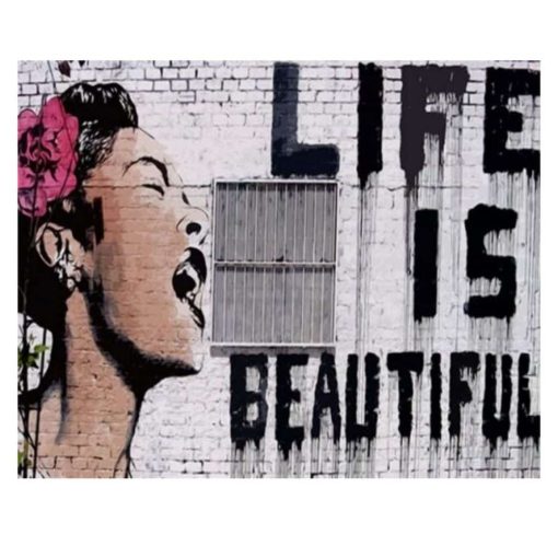 Classic Graffiti Art By Banksy Life is Beautiful Printed on Canvas - Image 3