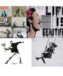 Classic Graffiti Art By Banksy Life is Beautiful Printed on Canvas