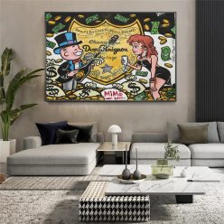 Alec Monopoly Champagne Money Graffiti Art  Printed on Canvas