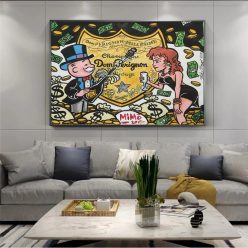 Alec Monopoly Champagne Money Graffiti Art  Printed on Canvas