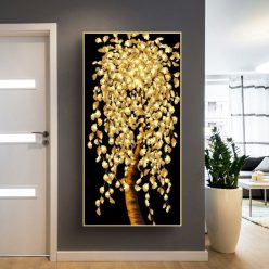 Abstract art Golden Leaf Tree painting, Wall Art Printed on Canvas