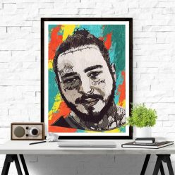 Abstract Art Painting of Hip Hop Artist Post Malone, Printed on Canvas