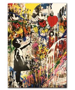 Girl Holding a Balloon Modern Street Art Graffiti Painting Printed on Canvas