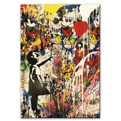 Girl Holding a Balloon Modern Street Art Graffiti Painting Printed on Canvas