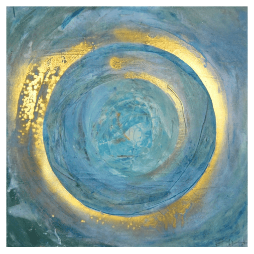 Abstract Blue and Gold Oil Painting Scandinavian Style Printed on Canvas - Image 3