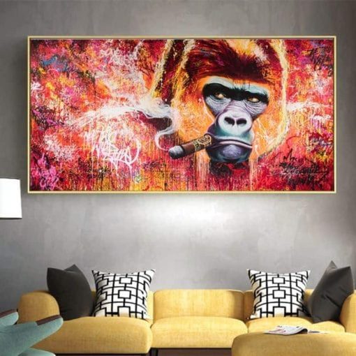 Gorilla Smoking Cigar Oil Painting Printed on Canvas