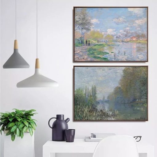 Claude Monet Seine River Canvas Painting Reproductions Poster and Print Wall Art Picture for Living Room Home Decoration Cuadros