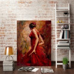 Wall Art Painting Dancing Girl in Red Dress Printed on Canvas