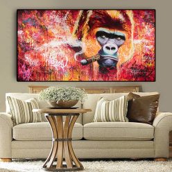 Gorilla Smoking Cigar Oil Painting Printed on Canvas