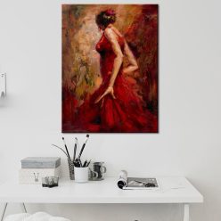 Wall Art Painting Dancing Girl in Red Dress