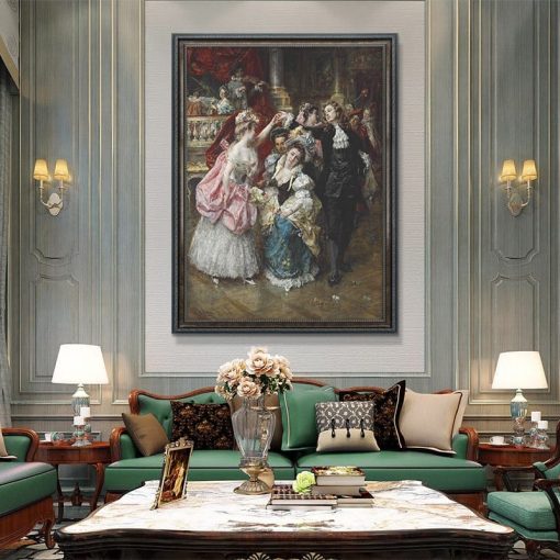 Vintage European Party Palace Portrait Canvas Painting Posters and Prints Cuadros Wall Art Picture for Living Room Home Decor