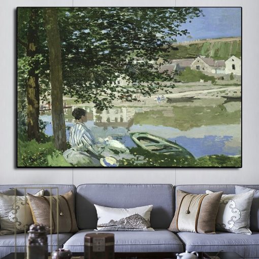 Claude Monet Seine River Canvas Painting Reproductions Poster and Print Wall Art Picture for Living Room Home Decoration Cuadros