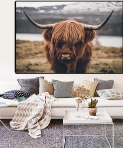 Highland Cow Wild Animals Canvas Painting Cattle Posters and Print Nordic Scandinavian Cuadros Wall Art Picture for Living Room